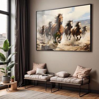 Imagem de Quadro com Moldura e Acrilico Cristal Vidro Sala Quarto Cavalos Corren