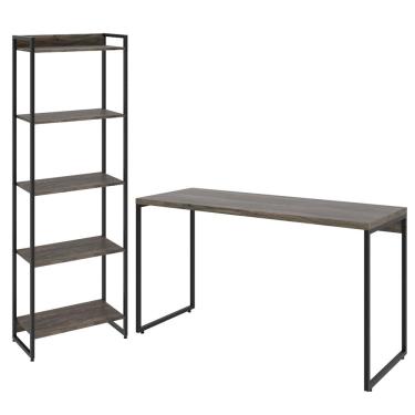 Imagem de Kit Estante Areta 5 Prateleiras com Mesa Industrial Aspen 135cm C01 Carvalho Dark - Lyam Decor