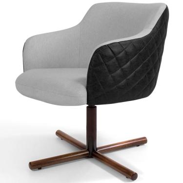 Imagem de Poltrona Decorativa Giratória Base X Jade D02 Linho Cinza D-315 Tressê Corano Preto - Lyam Decor