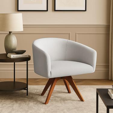 Imagem de Poltrona Sala Base Giratória Madeira Arielle Linho Cinza D03 - D'Rossi