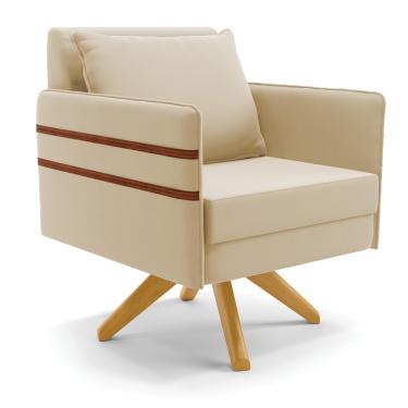 Imagem de Poltrona Giratória Mari Suede Bege com Tira Corano Nozes Base de Madeira MA30 - D'Rossi