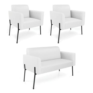 Imagem de Sofá Namoradeira e 2 Poltronas Pé de Ferro Preto Marisa Corino Branco D03 - D'Rossi