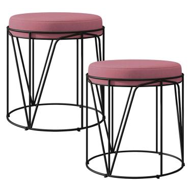 Imagem de Kit 02 Puffs Decorativo Aramado Preto Zaya L02 Suede Rosê - Lyam Decor