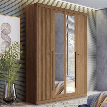 Imagem de Guarda-Roupa Casal Loanda 4 Portas 2 Gavetas Ripado Flex Jatoba com Espelho - Pnr Móveis