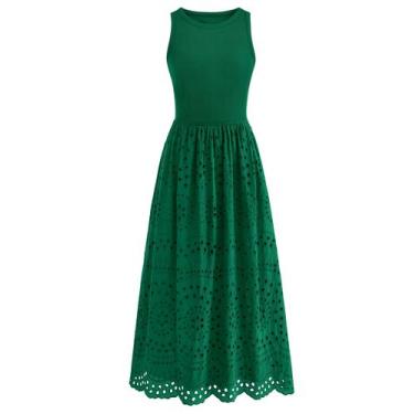 Imagem de Vestido dowerme sem mangas, gola redonda, linha, renda, verde, S