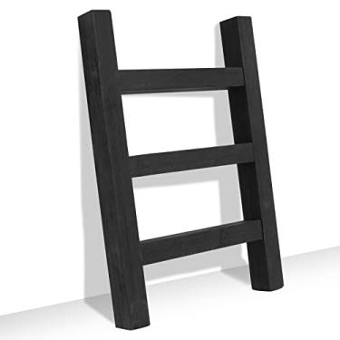Imagem de FUIN Escada de madeira para toalha de chá, mini escada, cabide de exibição de toalheiro, suporte de toalha de chá rústico pequeno para decoração de banheiro rústica, preto