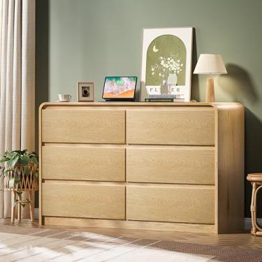 Imagem de BEROXII Cômoda de 6 gavetas para quarto, cômoda de madeira natural, organizador de armazenamento versátil com painel canelado para sala de estar, escritório, corredores e cozinha (natural, 6 gavetas)