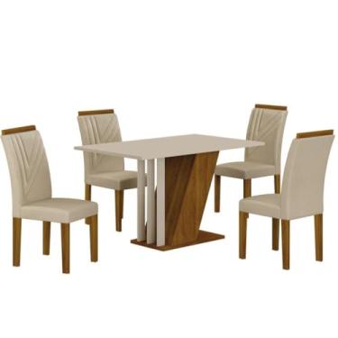 Imagem de Conjunto Sala de Jantar com 4 Cadeiras Miami Freijo/OffWhite/Palha