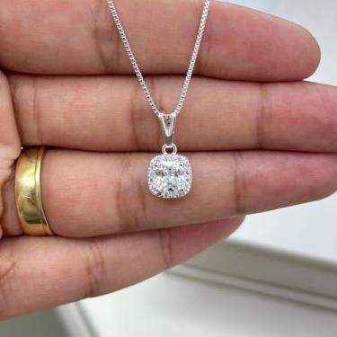 Imagem de Correntinha/gargantilha/colar ponto de luz quadrado cravejado, banhado a prata 925