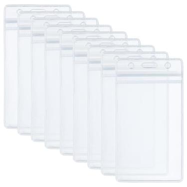 Imagem de GOMAKERER 220 porta-crachás verticais de 6 x 11 cm, porta-cartões de plástico com furos para pendurar, porta-crachás transparentes para uso em eventos de conferência escolar
