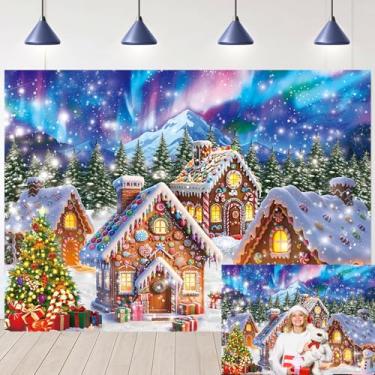 Imagem de XCKALI Decoração de Natal Candyland House Backdrop Snowy Night Christmas Aurora Party Decor Xmas Candyland Holiday Wall Indoor Outdoor (2,1 x 1,5 m)