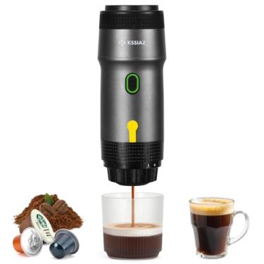 Imagem de Kssiaz Máquinas de café expresso portáteis, cafeteira elétrica com autoaquecimento, USB-C e carregador de carro, mini cafeteira de 20 bar com cápsula NS e café moído para acampamento, caminhadas