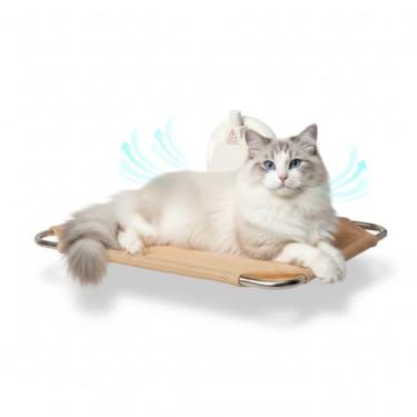 Imagem de LORESJOY Poleiro de janela para gatos, rede de janela para gatos com ventosas fortes, ventosa de aviso de força, rede dobrável com estrutura de metal robusta para ambientes internos, varandas