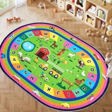 Imagem de Lacomfy Farm Kids Rug Carpet 5x8Ft ABC Alphabet Play Mat for Boys Girls Classroom Bedroom Playroom Living Room Farmhouse, Nonslip Rainbow Road Car Floor Rug, Educational Preschool Decor, Washable