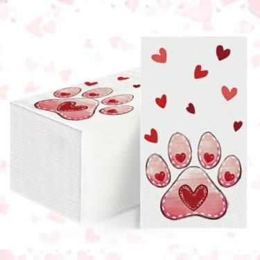 Imagem de Horaldaily 100 guardanapos decorativos de papel descartáveis para convidados, pequenos corações de amor, garras de cachorro, toalha de mão para festa, almoço, jantar, cozinha, banheiro