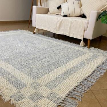 Imagem de Tapete Sala Quarto Artesanal Boho Dupla Face Rustico Dama Tear Manual Felpudo Com Franja 2,00x3,00mt (Cinza)