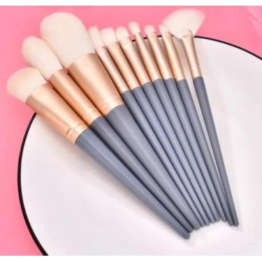 Imagem de Kit 10 pinceis profissional para maquiagem Pinceis esfumar contorno