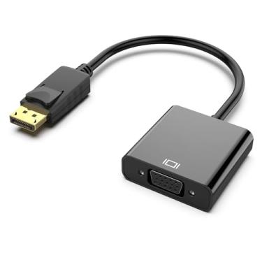 Imagem de DisplayPort para VGA, adaptador de tela DP unidirecional banhado a ouro para computador VGA 1080P (macho para fêmea) compatível com Lenovo, Dell, HP, ASUS