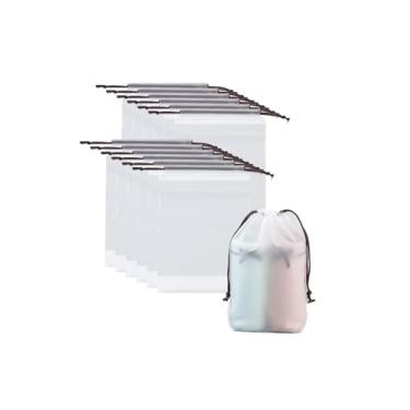 Imagem de 10 sacos de sapato com cordão para viagem sacos de plástico para sapatos com cordões de algodão duplos organizadores de roupas grandes para embalagem de presente, Marrom, Simples