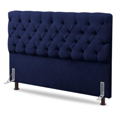 Imagem de Cabeceira Cama Box Casal Queen Size Lylla 160cm Capitonê Com Frame Suede Azul Marinho - Desk Design