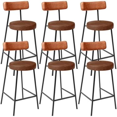 Imagem de Kit 06 Banquetas Baixa Cozinha Sala Jantar Bancada Milão L02 Couríssimo Camel Marrom - Lyam Decor