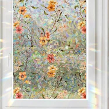 Imagem de Yeysynana Película de janela manchada arco-íris flores silvestres adesivos para casa, escritório, sala de estar, quarto, vidro, janela, porta, decoração de carro 17,7 x 78,3 polegadas
