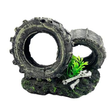 Imagem de Mipukbay Decoração de tanque de peixes, decoração de aquário de roda de caminhão, ornamento de caverna, paisagismo, decoração de resina de rocha