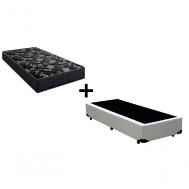 Imagem de Cama Box Solteiro 88 Tecido Sintético Branco Com Colchão Lisboa Bello Box Espuma D28 Preto