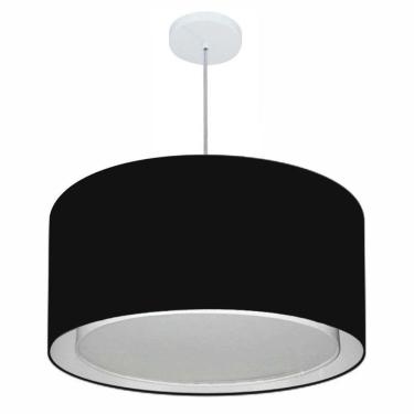 Imagem de Lustre Pendente Cilíndrico Duplo Vivare Md-4296 Cúpula Em Tecido 55x30cm - Bivolt Preto 127/220v