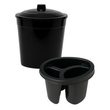 Imagem de Kit pia porta detergente esponja lixeira tampa cozinha preto - LAR&PRE