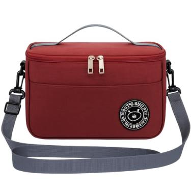 Imagem de Bolsa Térmica para Marmita, Lancheira com Alça Ajustável Para Ombro, Lanches Academia Trabalho Fitness Escola Passeio Portátil Masculina Feminina Infantil (Vermelho)