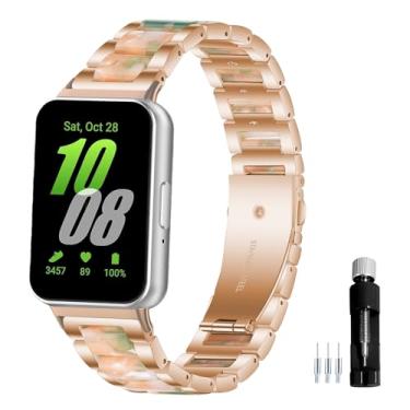 Imagem de Gheper Pulseira de relógio de aço inoxidável de resina compatível com Samsung Galaxy Fit3 SM-R390 SM-R390 pulseira de metal de substituição para homens e mulheres