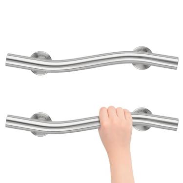 Imagem de 2 barras de apoio onduladas, barra de chuveiro de 40 cm, aço inoxidável 304, acabamento com escova, mão direita, para banheiro, chuveiro, banheiras, degraus, cama, casa, idosos, deficientes, mulheres