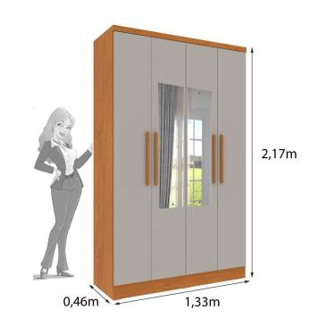 Imagem de Roupeiro Amsterdam Com Espelho 4 Portas Tcil Cinamomo-off