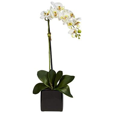 Imagem de Nearly Natural Arranjo artificial de orquídea de 50,8 cm em vaso preto, branco