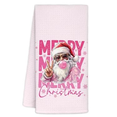 Imagem de Yhtrg Toalhas de cozinha de Natal rosa choque 40 x 61 cm, toalhas de mão engraçadas de Natal para decoração de banheiro, toalha de chá de Natal rosa moderna com floco de neve para decoração de cozinha