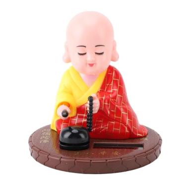 Imagem de TOPINCN Estatueta de Monge Movida a Energia Solar, Pequena Estátua Engraçada de Buda Chinês, Brinquedo de Buda Balançando a Cabeça Representam Felicidade e Boa Fortuna, Ornamento de