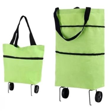 Imagem de Carrinho de compras dobrável com rodas Carrinho de compras multifuncional Bolsa de viagem Ecológico Resistente Durável (3,Green)