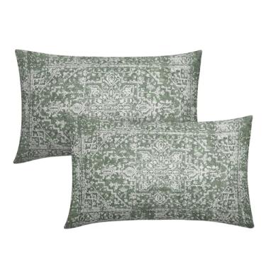 Imagem de Capas de almofada lombar boho verde sálvia 30,5 x 50,8 cm tapete boêmio étnico decorativo retangular fronhas bege bege cinza floral capas de almofada casa de fazenda decoração de casa para sofá sofá ao ar livre conjunto de 2