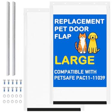 Imagem de Pacote com 2 abas grandes de substituição para porta para animais de estimação PAC11-11039 com 2 grampos de suporte de metal, compatível com porta PetSafe Freedom para cães e gatos (transparente