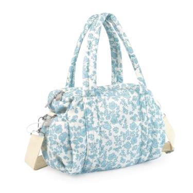 Imagem de Bolsa de viagem pequena, mini bolsa tiracolo de ginástica, bolsa esportiva de viagem para homens e mulheres, Floral azul, Bolsa