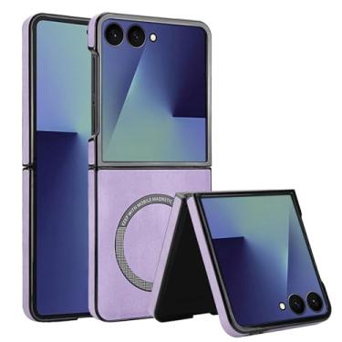 Imagem de XKchatpt Capa magnética para Samsung Galaxy Z Flip 7 compatível com carregamento sem fio, capa rígida fina à prova de choque de couro PU para Samsung Galaxy Z Flip 7 (Roxo)