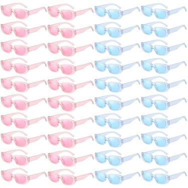 Imagem de Geopty Atacado pacote com 40 óculos de sol retangulares rosa azul a granel adultos unissex, divertidos anos 90 retrô Y2k pequenos retangulares lembrancinhas de festa