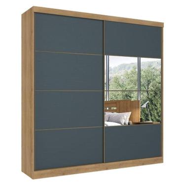 Imagem de Guarda Roupa Casal Malaga Glass 2 Portas Capuccino Azul Acetinado - Thb