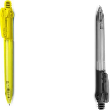 Imagem de Genérico Kit 2 Canetas Retráteis, Corpo em Papel Reciclado, Escrita Azul, com Grip Translúcido, 15cm x 3cm, para Escrita Geral (Amarelo e Preto)