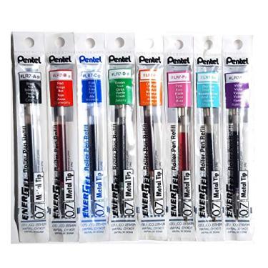 Imagem de Pentel LR7 Recargas para caneta de gel Energel, ponta de metal de 0,7 mm – Conjunto de 8 cores – Preto, azul, vermelho, verde, laranja, rosa, azul celeste e violeta – Fornecido solto