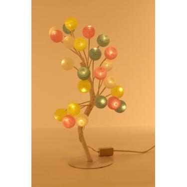 Imagem de Árvore Cerejeira de Mesa Decorativa com Bolas Linho 4cm - 24 Luzes LED Brancas - 43cm