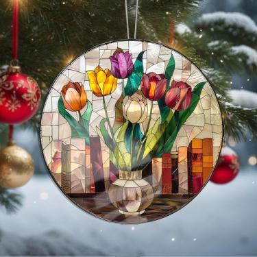 Imagem de Enfeites de Natal, flores de cristal, enfeites de árvore de Natal feitos à mão, decoração de carro e casa - presentes de Natal, decoração de artesanato em acrílico, ideias de troca de presentes para