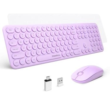 Imagem de Mobifice Lindo conjunto de teclado e mouse sem fio, fino, 2,4 GHz, USB, sem fio, silencioso, retrô, conjunto de teclado e mouse para computador, laptop, Windows, Mac, tablets (violeta atualizado)