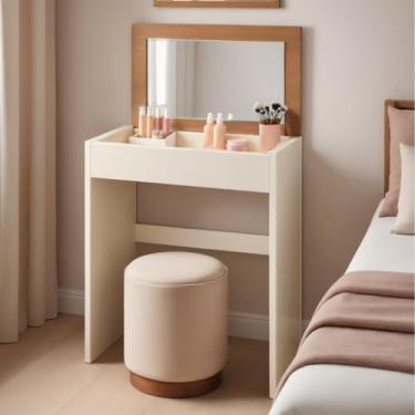 Imagem de Penteadeira Com Espelho Multiuso Quarto Camarim Maquiagem (Off White com Cinamomo)